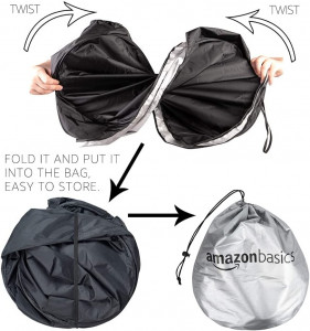 Parasolar auto Amazon, blocare 99.87% raze UVB si 99.08% raze UVA, SPF 100, pliabil, material 240T, saculet depozitare, argintiu 160 cm x 79 cm - Img 5