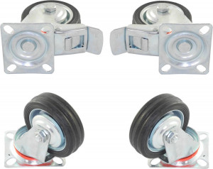 Set 2 roti pivotante si 2 roti pivotante cu frana din cauciuc plin cu placa, 200mm, capacitate 230kg - Img 1