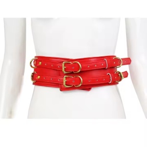 Set Bondage – Guler, Lesa, 6 Cătușe și Centură cu Conexiuni, BDSM, Rosu - Img 2