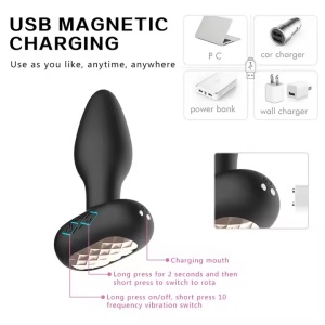 Vibrator Anal Plug pentru cu control prin telecomanda sau aplicatie, 10 Moduri de Vibrație si rotatie 360, 8,4cm, Rezistent la Apa, Mov - Img 5