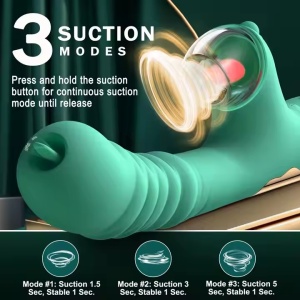 Vibrator cu Mișcare de Piston pentru Femei, Stimulator Clitoridian cu 8 Moduri de Vibrație și 3 Funcții de Lins, Verde - Img 6