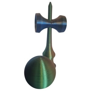 Kendama 3D print Beldeny, design simplu, 18cm, kameleon verde-portocaliu-albastru - Img 3