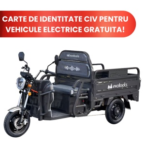 Triciclu Electric Cargo TRCC1000, putere maxima 2000W, Autonomie 72 km, Gri, Fara Permis