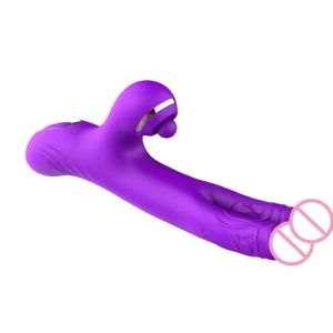 Vibrator Rabbit Dublu, functie 3IN1 din Silicon, Stimulare Simultana Punctul G si Clitoris, Rezistent la Apa, Mov - Img 1