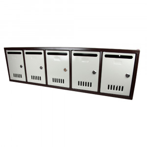 Modul 5 cutii postale Evotools, 2 chei, 910 x 260 x 76 mm, Otel, Gri/Maro - Img 2