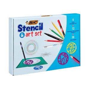 Set Creativ BIC 27 piese, 1 Suport, 4 Sabloane pentru Desenat, 12 Creioane Colorate si 10 Carioci - Img 1