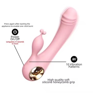 Vibrator Rabbit cu Stimulare Clitoris si Punctul G, 10 moduri de Vibratie, Rezistent la Apa, Roz - Img 2