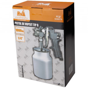 Pistol de vopsit cu aer comprimat Evotools, 1000ml, Pmax 3 bar, duza 1.5 mm, racord aer 1/4" - Img 2