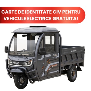 Triciclu Electric Cargo Cabina Inchisa TCB1500, Putere maxima 3800W, Viteza maxima 25 km, Gri Inchis, Fara Permis