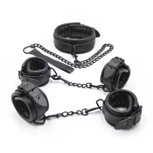 Set Calus cu Cătușe pentru maini si picioare - Reglabile din piele ecologica, Pot fi folosite individual, BDSM, Negru - Img 1
