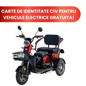 Triciclu Electric Persoane TRP1000, putere 1000W, 50 km autonomie, rosu-negru, Fara Permis