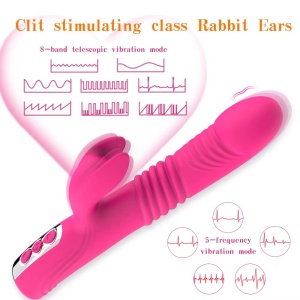 Vibrator Rabbit pentru Femei, 5 Viteze si 8 dimensiuni telescopice, Rezistent la Apă, Roz - Img 2