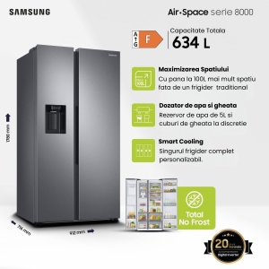 Frigider cu Usa Dubla si Congelator Samsung RS68A8840S9, 5 moduri de utilizare, Dozator apa si gheata, 178x91cm, 634L, Clasa F, Argintiu - Img 2