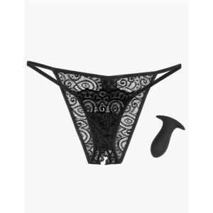 Lenjerie Sexy Lace Peek-a-Boo PIPEDREAMS, Chiloti cu Vibrator si Dop Anal, Rezistent la Apa, Telecomanda, S-L, Negru - Img 3