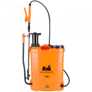 Pompa de stropit cu presiune pe acumulator si actionare manuala Evotools, rezervor tip rucsac 16 L,acumulator 12V 8 Ah, lance telescopica din inox, furtun 120 cm, 4 duze pentru stropire, utilizare man - Img 1