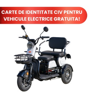 Triciclu Electric Persoane TRP1000, putere 1000W, 50 km autonomie, alb-negru, Fara Permis