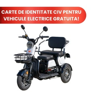 Triciclu Electric Persoane TRP1000, putere 1000W, 50 km autonomie, alb-negru, Fara Permis