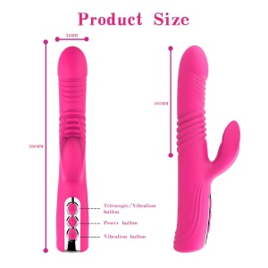 Vibrator Rabbit pentru Femei, 5 Viteze si 8 dimensiuni telescopice, Rezistent la Apă, Roz - Img 3