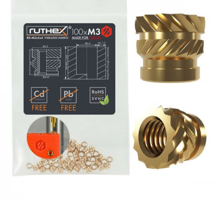Inserție filetată Ruthex M3 pentru VORON– RX-M3X5X4- 100 bucăți