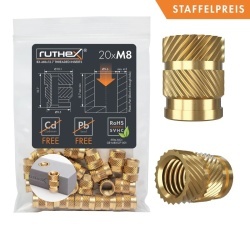 Inserție filetată Ruthex M8 – Rx-M8x12.7 - 20 bucăți