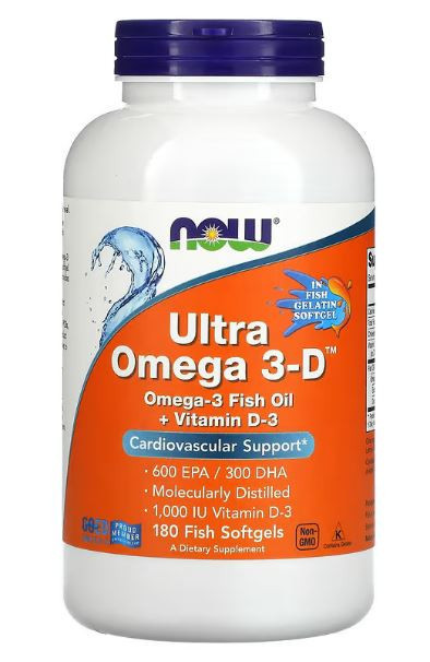NOW FOODS ULTRA OMEGA 3-D 600EPA/300DHA FISH OIL 180 capsule gelatinoase