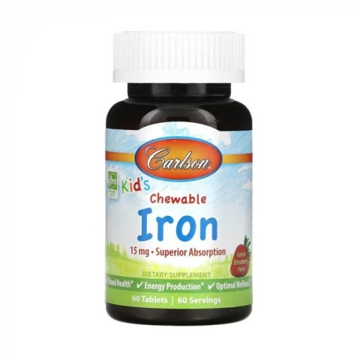 CARLSON LABS fier masticabil pentru copii, KID'S CHEWABLE IRON 15MG 60 TABLETE STRAWBERRY