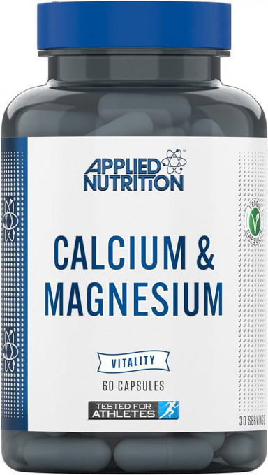Calciu și Magneziu Applied Nutrition – 60 capsule pentru sănătatea oaselor, a mușchilor și a sistemului nervos. Absorbție ridicată, formulă echilibrată.