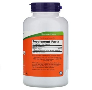 NOW Foods Cayenne 500 mg 250–veggie caps – Suport pentru digestie, circulație și metabolism - Img 2