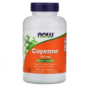 NOW Foods Cayenne 500 mg 250–veggie caps – Suport pentru digestie, circulație și metabolism - Img 1