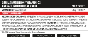 Suport pentru imunitate, oase si muschi puternici - Genius Nutrition Vitamin D3 90 Tablete - Img 2