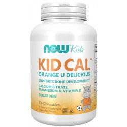 NOW FOODS NOW KIDS Kid Cal 100 chewables, Calcium pentru copii, 100 drajeuri masticabile, aroma Portocala