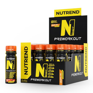 NUTREND N1 SHOT 20 shot-uri x 60 ml – pre-workout lichid concentrat, cu cafeină, beta-alanină și citrulină, oferă energie, focus și pompă musculară la antrenamente.
