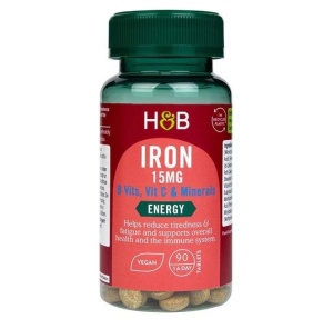 Supliment cu fier, vitamine si minerale pentru energie, imunitate si reducerea oboselii - Holland & Barrett Iron 15 mg 90 tablete vegane