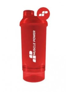 Shaker practic pentru proteine si suplimente, cu compartiment suplimentar - Muscle Power Shaker 500 ml + 150 ml