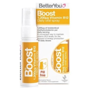 Energie, imunitate si sustinere cognitiva - BetterYou Boost Vitamin B12 Oral Spray 25 ml cu gust natural de caise
