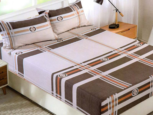 Cearsaf de pat cu elastic si 2 fete de perna, CNC L01, 180x200cm (Bumbac Satinat)