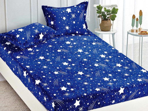 Cearsaf de pat Cocolino cu elastic si 2 fete de perna, Fly in Space, 180x200cm
