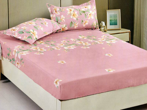 Cearsaf de pat cu elastic si 2 fete de perna, CNC L66, 180x200cm (Bumbac Satinat)