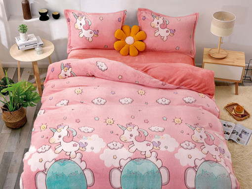 Lenjerie 1 Persoana cu Elastic Pink Unicorn (Cocolino)