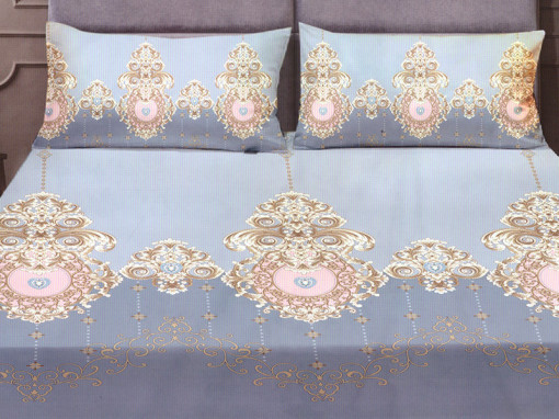 Cearsaf de pat cu elastic si 2 fete de perna, CNC LH11, 180x200cm (Bumbac Satinat)