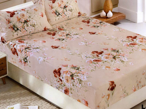 Cearsaf de pat cu elastic si 2 fete de perna, CNC L17, 180x200cm (Bumbac Satinat)