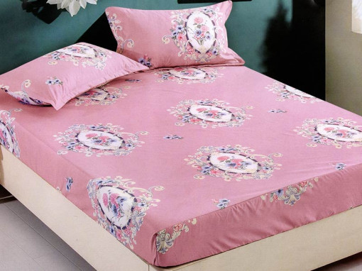 Cearsaf de pat cu elastic si 2 fete de perna, CNC L69, 180x200cm (Bumbac Satinat)