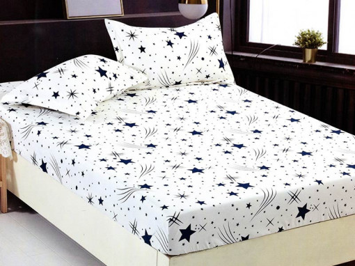 Cearsaf de pat cu elastic si 2 fete de perna, CNC L64, 180x200cm (Bumbac Satinat)