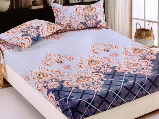 Cearsaf de pat cu elastic si 2 fete de perna, CNC L72, 180x200cm (Bumbac Satinat)