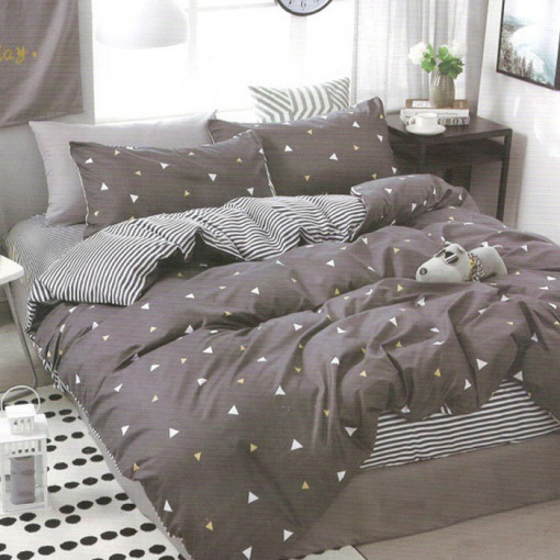 Lenjerie cu Elastic 180x200 Grey Triangle (Bumbac Satinat)