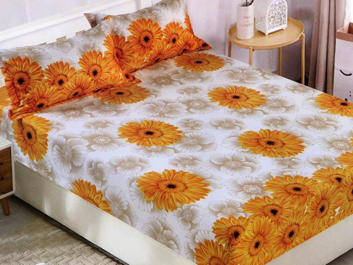 Cearsaf de pat cu elastic si 2 fete de perna, CNC L11, 180x200cm (Bumbac Satinat)