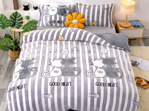 Lenjerie 1 Persoana cu Elastic Two Cats Gri (Cocolino)