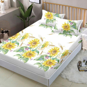Cearsaf de pat cu elastic si 2 fete de perna, Sunny Flower, 180x200cm (Finet)