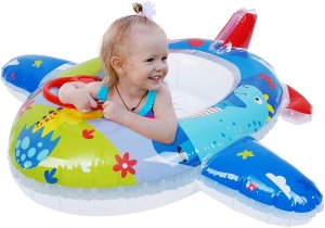Colac gonflabil cu suport pentru copii, 3-7 ani, Avion cu claxon 90 x 90 cm - Img 2