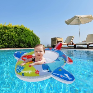 Colac gonflabil cu suport pentru copii, 3-7 ani, Avion cu claxon 90 x 90 cm - Img 1